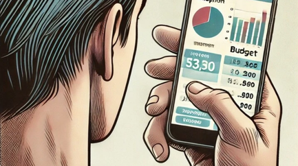 Bild von einer Person, die auf ihrem Handy in ihre Finanzapp schaut
