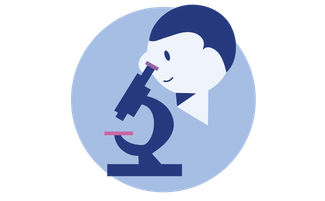 Piktogramm, das naturwissenschaftliche Kompetenz symbolisiert. Eine Person sieht in ein Mikroskop.