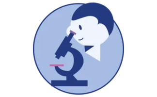 Piktogramm einer Person, die in ein Mikroskop schaut.