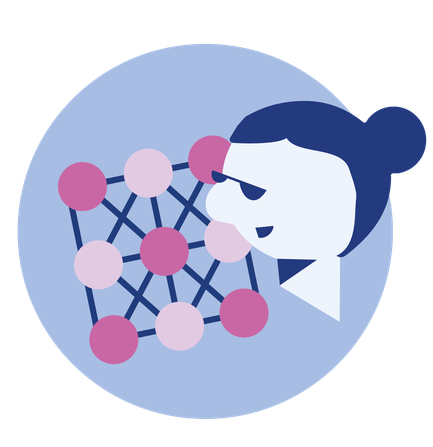 Piktogramm, das komplexe Problemlösekompetenz symbolisiert. Eine Person blickt auf einen Gitterwürfel.