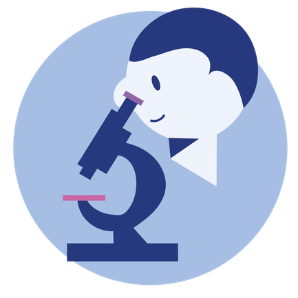 Piktogramm, das naturwissenschaftliche Kompetenz symbolisiert. Eine Person sieht in ein Mikroskop.