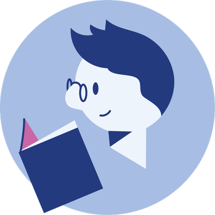 Piktogramm, das Lesekompetenz symbolisiert. Eine Person liest ein Buch.